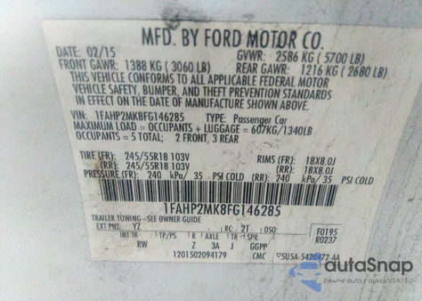 2015 Ford Police Interceptor from USA, damaged, VIN 1FAHP2MK8FG146285